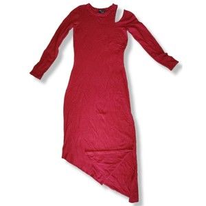 just...Taylor Shoulder Cutout Sweater Dress XS Assymetrical Hem Ruby Red